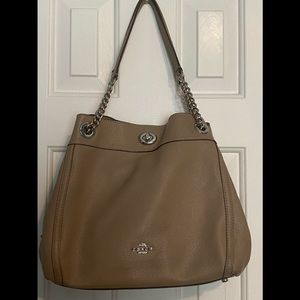 Coach Edie Turn Lock Taupe Leather Shoulder Bag Hobo 36855